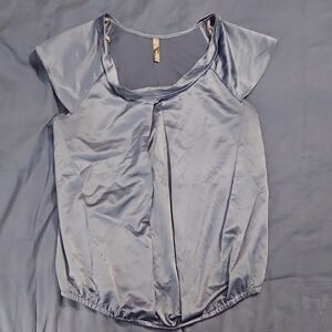 Sleek Gray Satin Blouse